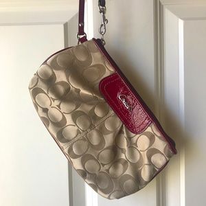 Coach Tan and Maroon Wristlet